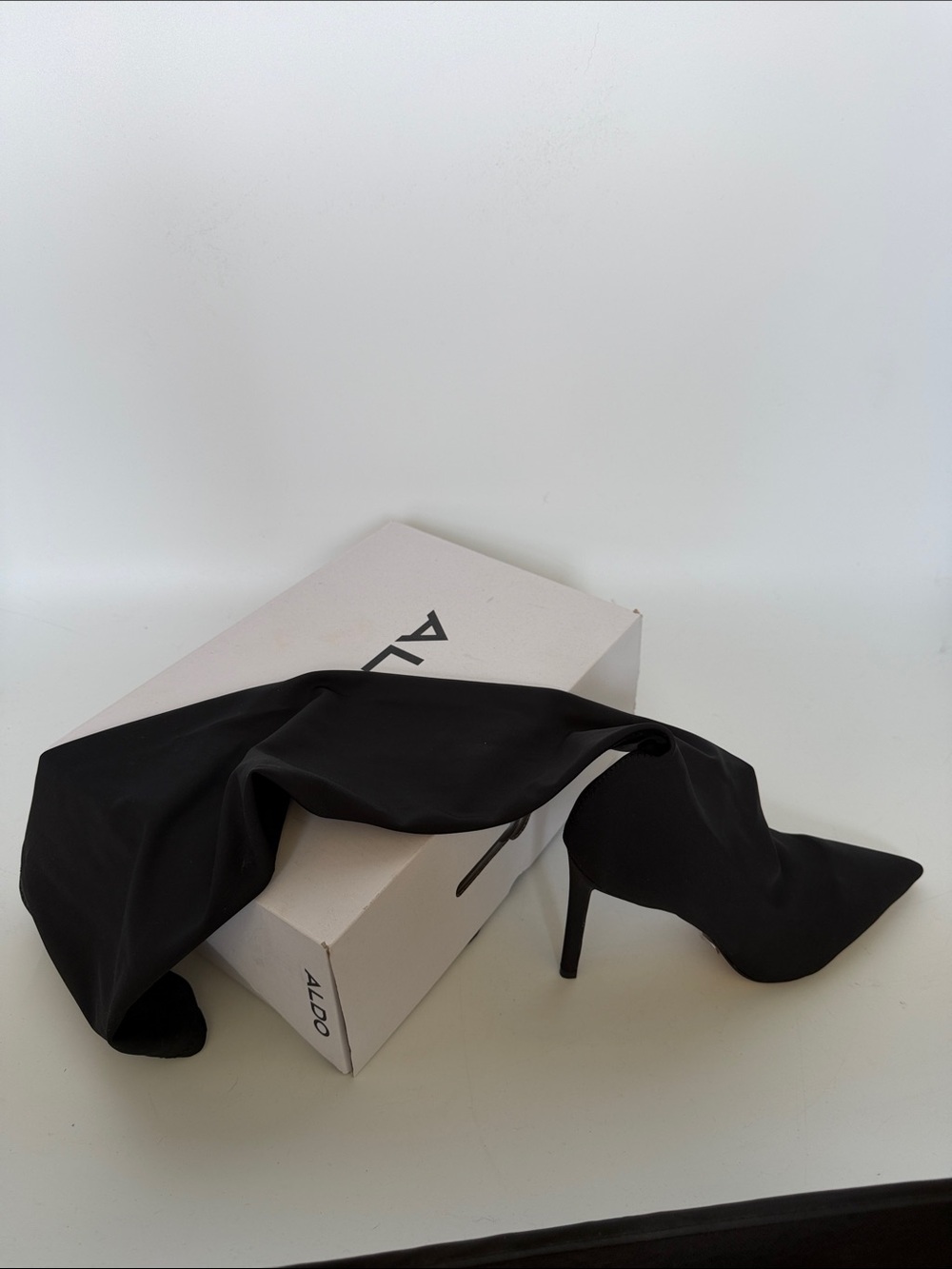 Black Stretch Sock Knee-High Stiletto Boot